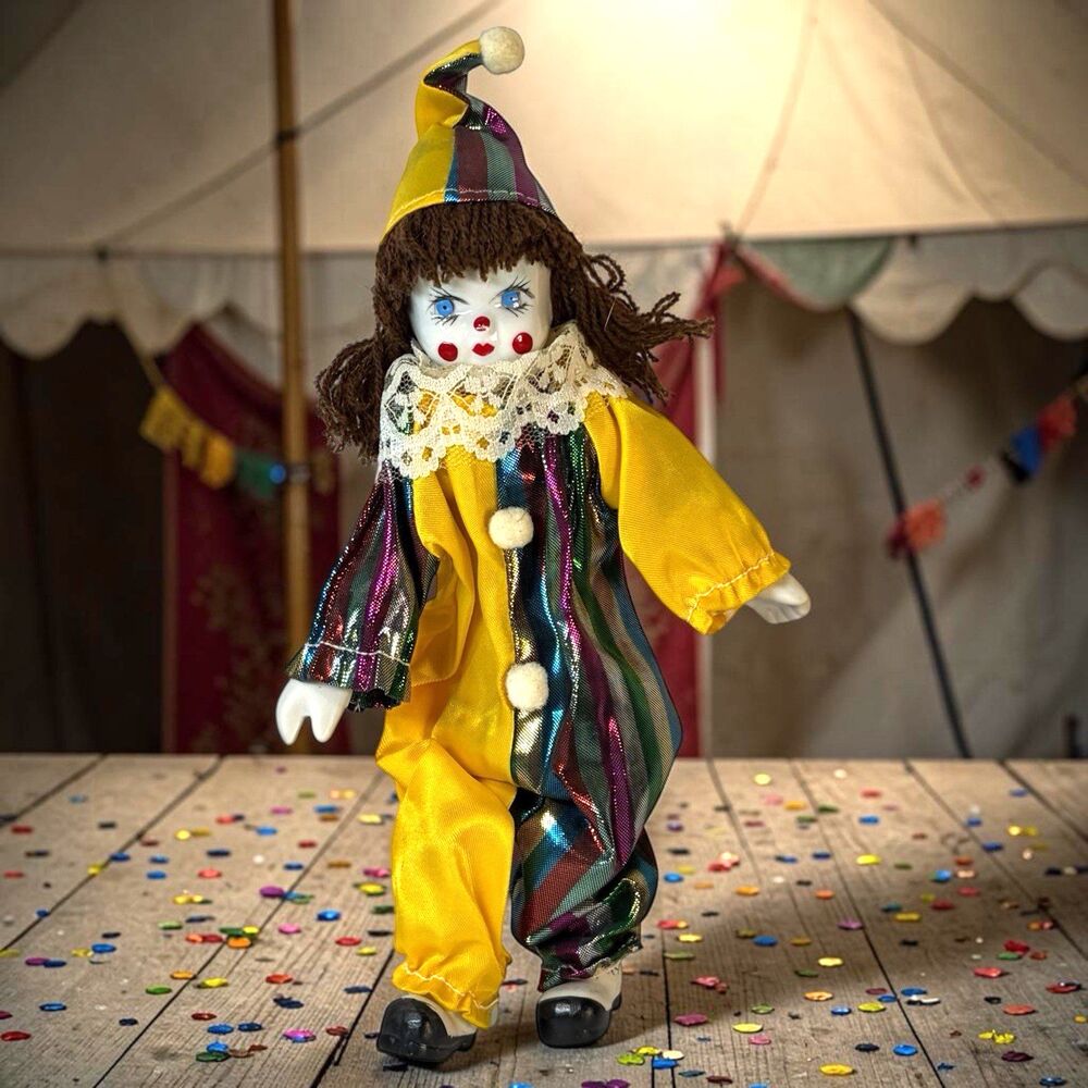 Circus Clown Doll Porcelain ARTMARK Chicago Ltd Grannycore Hand Painted Face